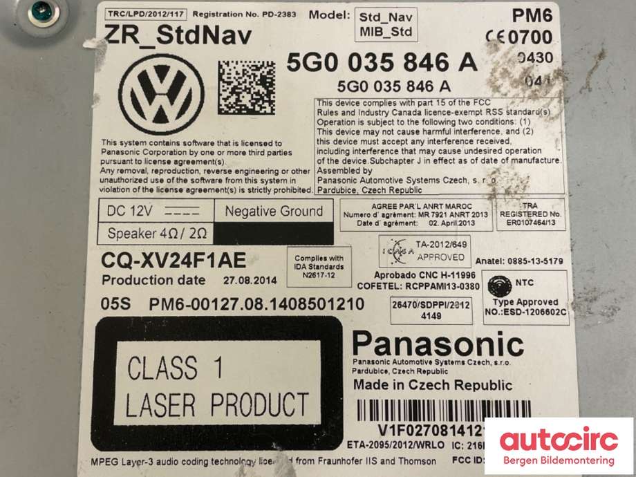 Bilstereo forsterker til VW Golf VII 2012-2017 (Fase 1)  (VOLKSWAGEN|5G0 035 846 A|)