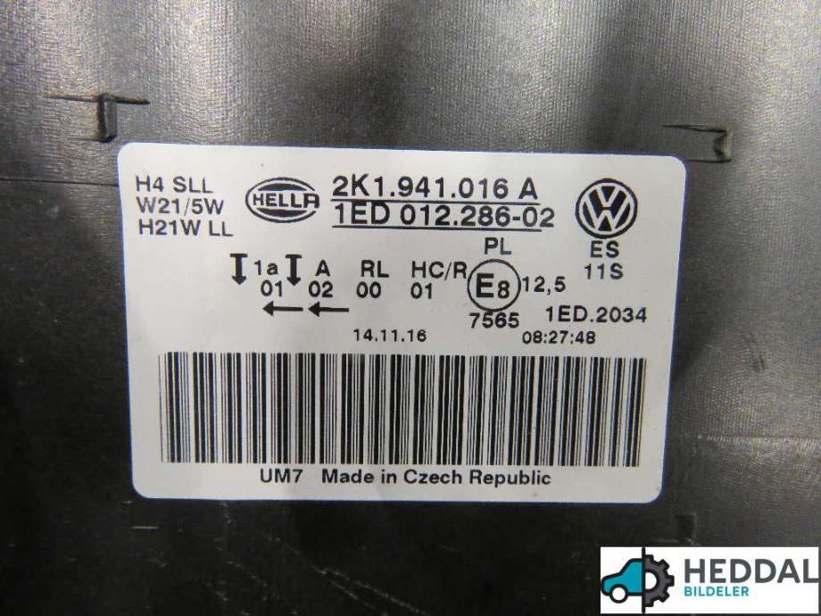 Frontlykt høyre halogen til VW Caddy 2010-2015 (Type III, Fase 2) (2K1 941 016 B|)