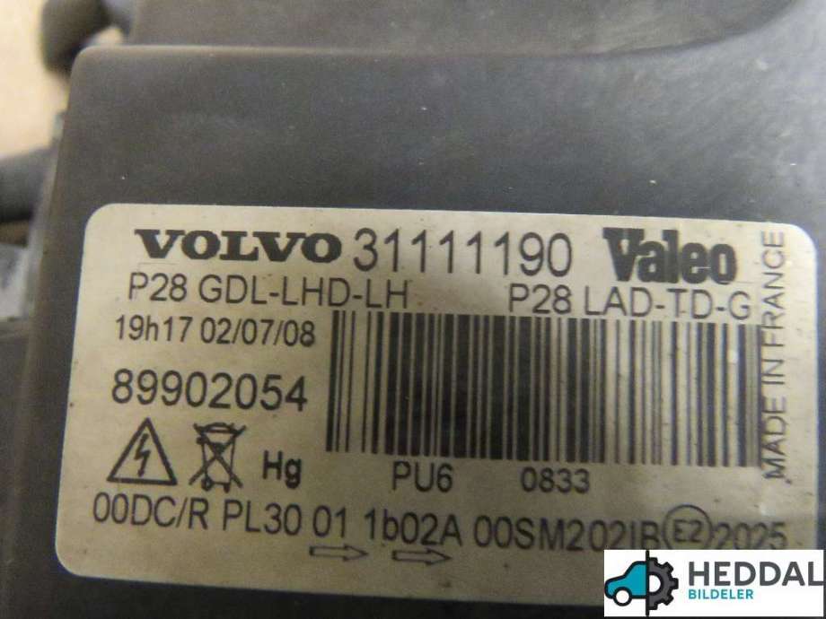 Frontlykt venstre halogen til Volvo XC90 2002-2006 (Type I, Fase 1)  (31111186|)