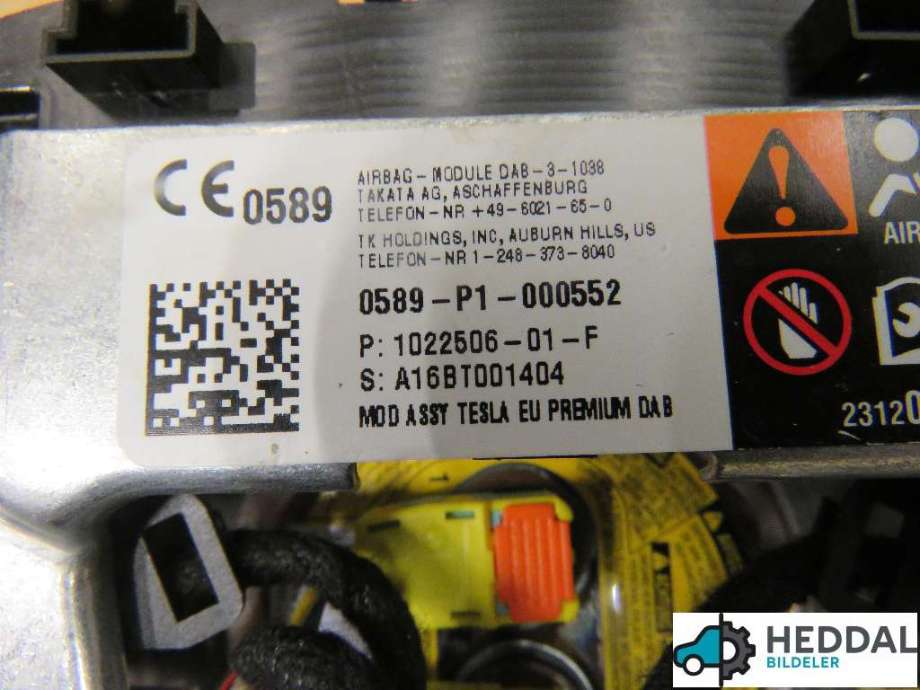 Airbag rattpute til Tesla Model S 2016-2021 (Fase 2)  (TESLA|1022506-01-F|)