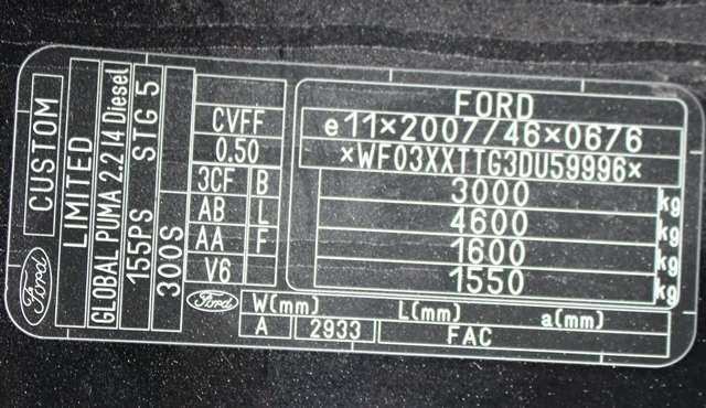Ford Transit Custom 2013-2023 (Type I) , Motorkode: CVFF, Girkassekode: 