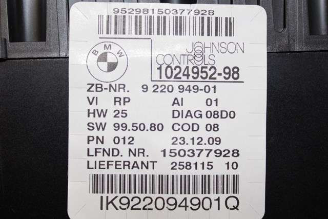 Instrumentpanel til BMW 1-Serie 2004-2011 (E81/E82/E87/E88) (E81/E82/E87/E88) (JOHNSON|1024952-98|9 220 949|)
