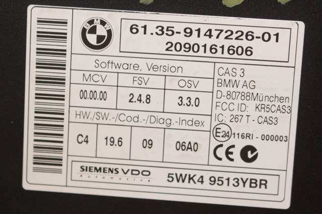 Styreenhet diverse til BMW 1-Serie 2004-2011 (E81/E82/E87/E88) (E81/E82/E87/E88) (SIEMENS|5WK4 9513|61.35-9 147 226|)