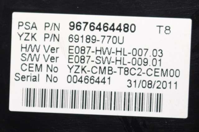 Instrumentpanel til Peugeot 5008 2010-2017 (Type I)  (YAZAKI|69189-770U|96 764644 80 T8|)