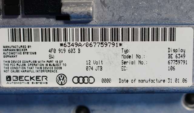 Bilstereo navigasjon skjerm til Audi Q7 2006-2010 (Type I, Fase 1)  (VAG|4F0 919 603 B|)