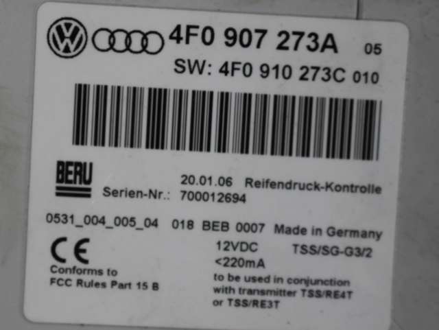 Sensor dekktrykk til Audi Q7 2006-2010 (Type I, Fase 1) (VAG|4F0 907 273 A|)