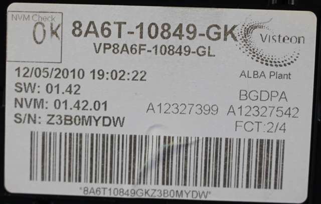 Instrumentpanel til Ford Fiesta 2008-2012 (Type VI, Fase 1)  (FORD|8A6T-10849-GK|)