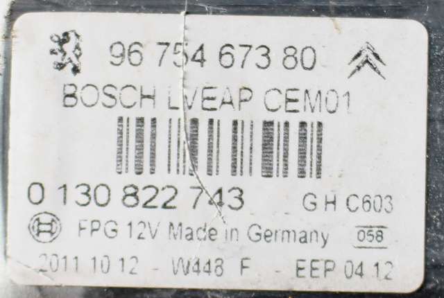 Ruteheis høyre foran til Peugeot 308 2011-2013 (Type I, Fase 2) (BOSCH|0 130 822 743|96 754673 80|)