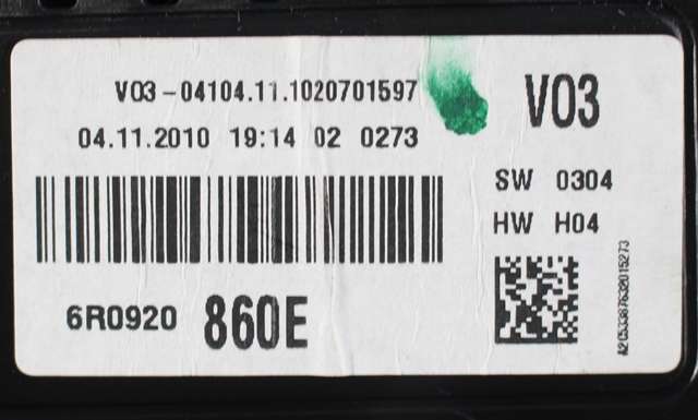 Instrumentpanel til VW Polo 2009-2014 (Type V, Fase 1) (VAG|6R0 920 860 E|)