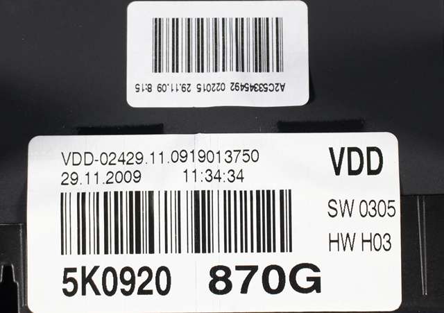 Instrumentpanel til VW Golf VI 2008-2012  (VAG|5K0 920 870 G|)