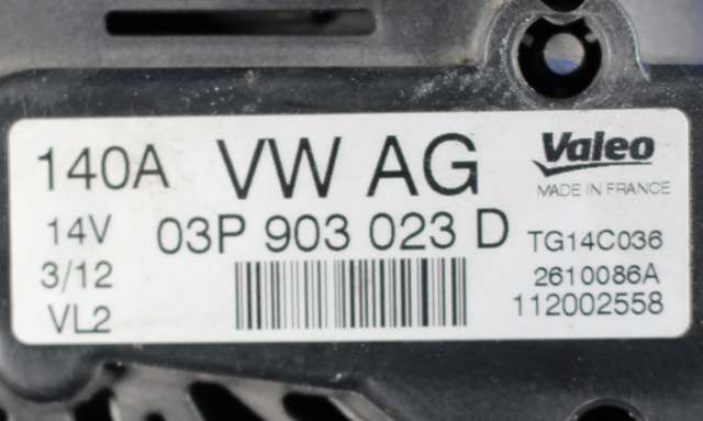 Dynamo diesel til VW Polo 2009-2014 (Type V, Fase 1) (VALEO|TG14C036|03P 903 023 D. 14 VOLT - 140 AMP|)