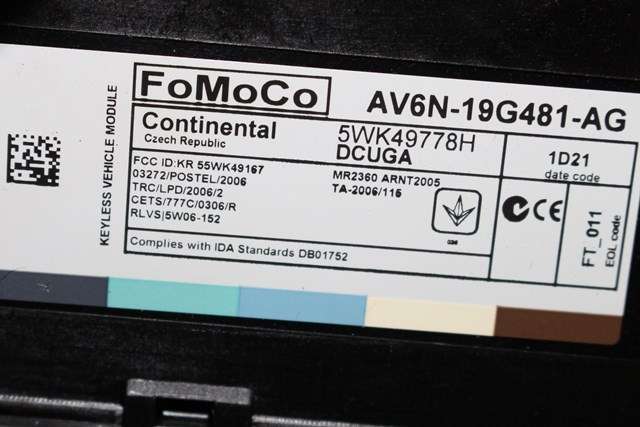 Styreenhet sentrallås til Ford C-Max 2010-2015 (Type II, Fase 1)  (CONTINENTL|5WK4 9778H|AV6N-19G481-AG|)