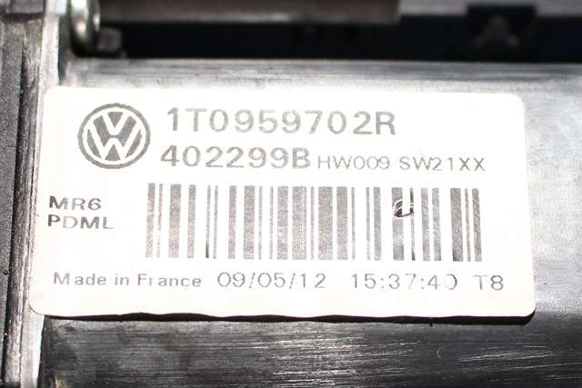 Ruteheis, kun motor, høyre foran til VW Caddy 2010-2015 (Type III, Fase 2)  (VAG|1T0 959 702 R|)