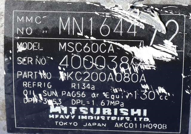 Aircondition kompressor til Mitsubishi Colt 2009-2013 (Type VII, Fase 2)  (MITSUBISHI|MN164472|)