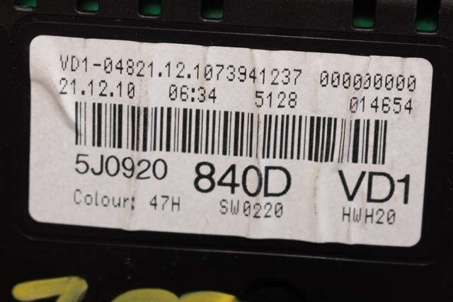 Instrumentpanel til Škoda Fabia 2010-2014 (Type II, Fase 2)  (VDO|A2C53356354|5J0 920 840 D|)