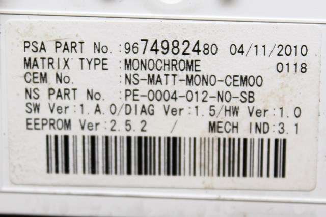 Instrumentpanel til Peugeot 5008 2010-2017 (Type I) (YAZAKI|69189-270U|96 766146 80|)