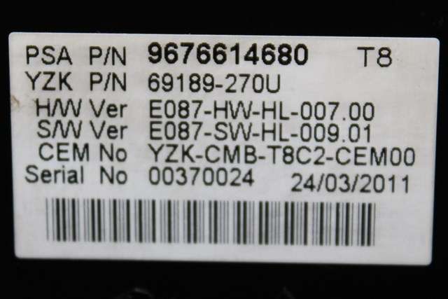 Instrumentpanel til Peugeot 5008 2010-2017 (Type I) (YAZAKI|69189-270U|96 766146 80|)