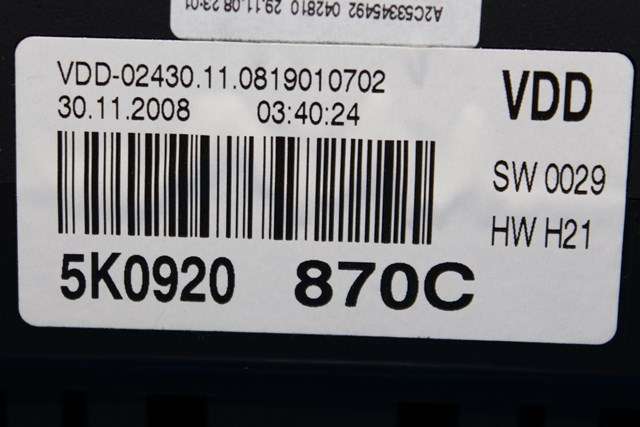 Instrumentpanel til VW Golf VI 2008-2012  (VAG|5K0 920 870 C|)