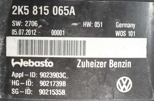 Bensinvarmer til VW Caddy 2010-2015 (Type III, Fase 2) (WEBASTO|THERMO TOP V|2K5 815 065 A|)