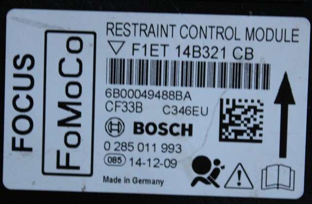 Styreenhet airbag hovedsensor til Ford Focus 2014-2018 (Type III, Fase 2)  (BOSCH|0 285 011 993|F1ET-14B321-CB|)
