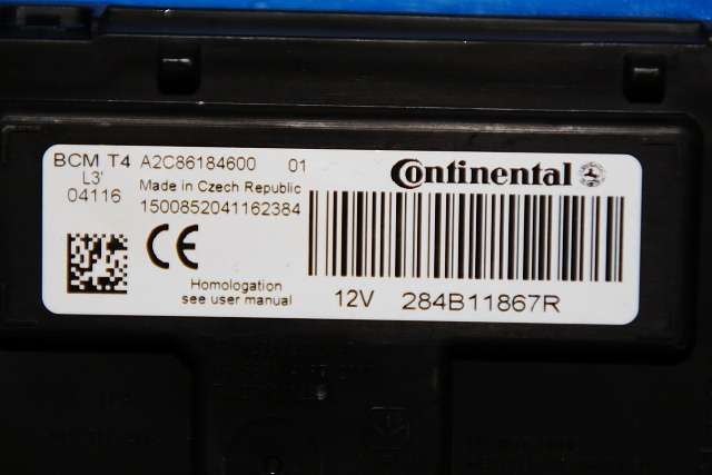 Styreenhet comfort (BCM) til Renault Clio 2012-2016 (Type IV, Fase 1) (CONTINENT|A2C86184600|284B 11867R|)