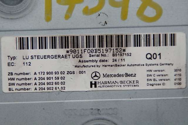 Bilstereo diverse til Mercedes C-Klasse 2011-2014 (Fase 2) (W204) (W204) (MERCEDES|A 172 900 93 02|)