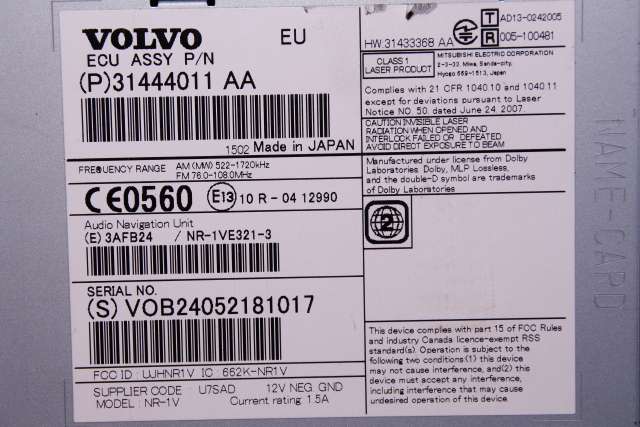 Bilstereo navigasjon spiller til Volvo V60/V60 CC 2013-2018 (Type I, Fase 2)  (VOLVO|31444011|)
