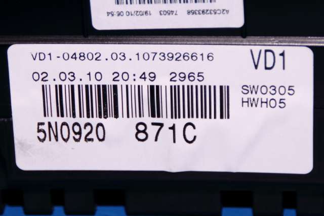 Instrumentpanel til VW Tiguan 2007-2011 (Type I, Fase 1) (VDO|A2C53372509|5N0 920 871 C|)