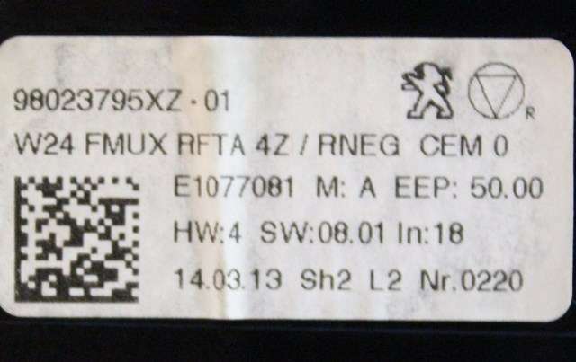 Varmeapparat betjening til Peugeot 508 2011-2014 (Type I, Fase 1) (PEUGEOT|98 023795 XZ|)