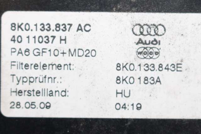 Luftfilterboks til Audi A4 2007-2014 (Type IV) (B8) (B8) (VAG|8K0 133 837 AC|)