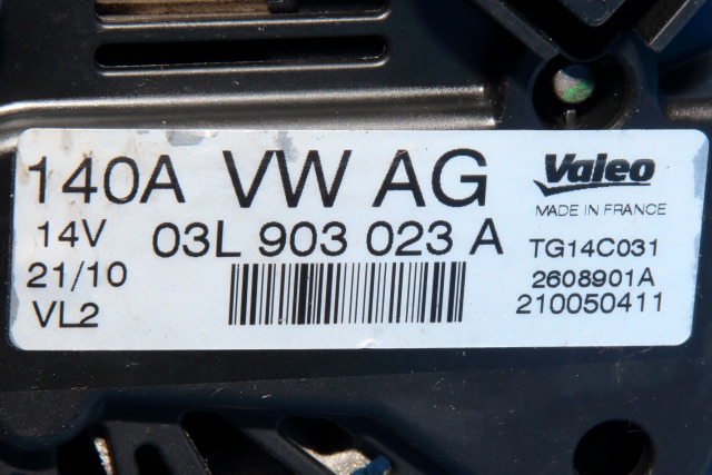 Dynamo diesel til VW Polo 2009-2014 (Type V, Fase 1)  (VALEO|TG14C031|03L 903 023 A. 14 VOLT - 140 AMP|)