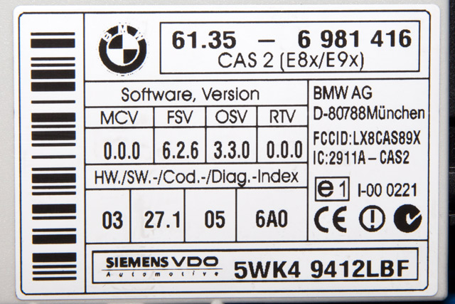 Styreenhet diverse til BMW 3-Serie 2005-2011 (E90/E91/E92/E93) (E90/E91/E92/E93) (SIEMENS|5WK4 9412|61.35-6 981 416|)