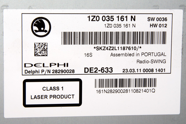 Bilstereo til Škoda Octavia 2009-2013 (Type II, Fase 2) (DELPHI|28290028|1Z0 035 161 N|)