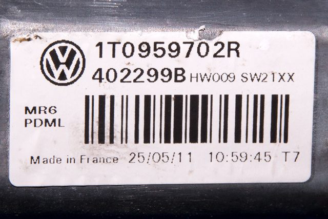Ruteheis, kun motor, høyre foran til VW Caddy 2010-2015 (Type III, Fase 2)  (VAG|1T0 959 702 R|)