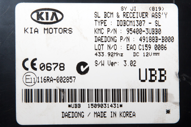 Styreenhet comfort (BCM) til Kia Sportage 2010-2016 (Type III)  (KIA|95400-3UBB0|)