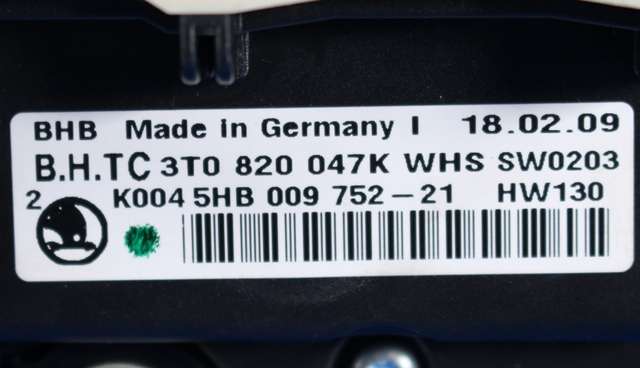 Varmeapparat betjening til Škoda Octavia 2009-2013 (Type II, Fase 2)  (HELLA|5HB 009 752-21|3T0 820 047 K|)