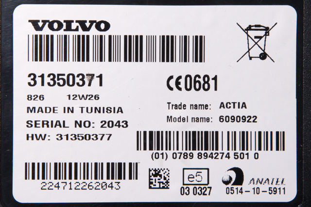 Styreenhet diverse til Volvo S60 2010-2014 (Type II, Fase 1)  (VOLVO|31350371|)