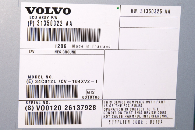Bilstereo forsterker til Volvo S60 2010-2014 (Type II, Fase 1) (VOLVO|31350322 AA|)