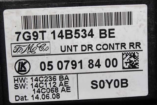 Styreenhet dør høyre bak til Jaguar XF 2008-2015 (X250) (X250) (JAGUAR|7G9T-14B534-BE|)