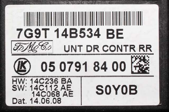 Styreenhet dør venstre bak til Jaguar XF 2008-2015 (X250) (X250) (JAGUAR|7G9T-14B534-BE|)