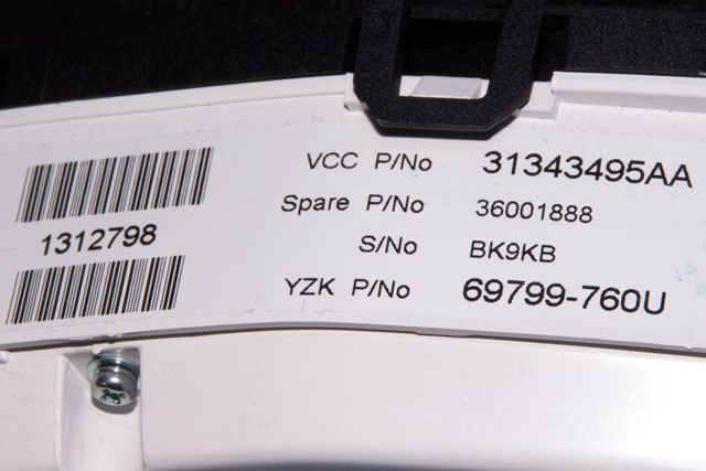 Instrumentpanel til Volvo V60 2010-2013 (Type I, Fase 1)  (YAZAKI|69799-760U|31343495|)