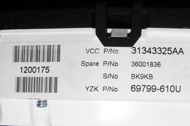 Instrumentpanel til Volvo V60 2010-2013 (Type I, Fase 1)  (YAZAKI|69799-610U|31343325|)