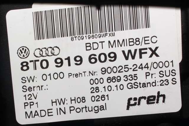 Bilstereo navigasjon betjeningspanel til Audi A4 2007-2014 (Type IV) (B8) (B8) (VAG|8T0 919 609 WFX|)