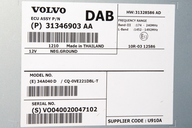 Styreenhet DAB til Volvo V60 2010-2013 (Type I, Fase 1) (VOLVO|31346903|)