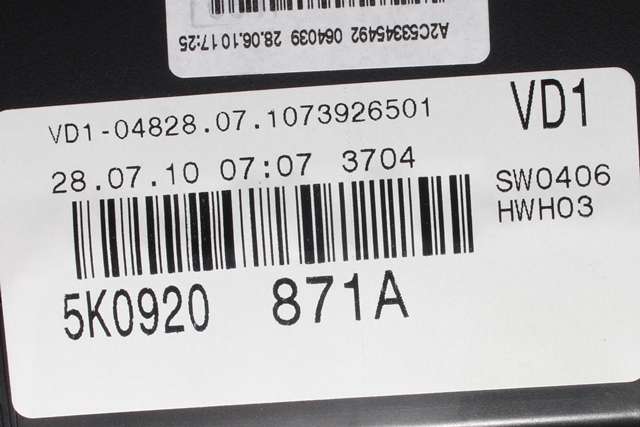 Instrumentpanel til VW Golf VI 2008-2012 (VAG|5K0 920 871 A|)