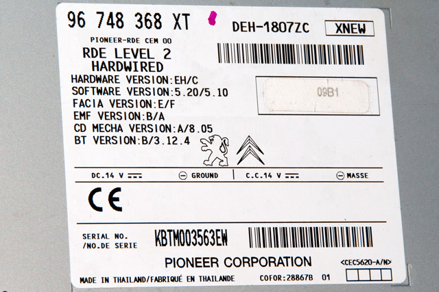 Bilstereo til Citroën C-Zero 2011-2020  (CITROEN|96 748368 XT|)