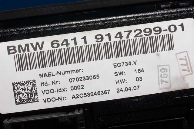 Varmeapparat betjening til BMW 3-Serie 2005-2011 (E90/E91/E92/E93) (E90/E91/E92/E93) (VDO|A2C53246367|64.11-9 147 299|)