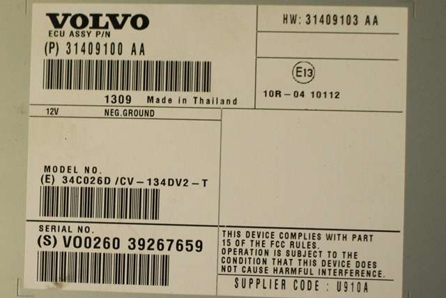 Bilstereo forsterker til Volvo XC60 2008-2013 (Type I, Fase 1)  (VOLVO|31409100|)
