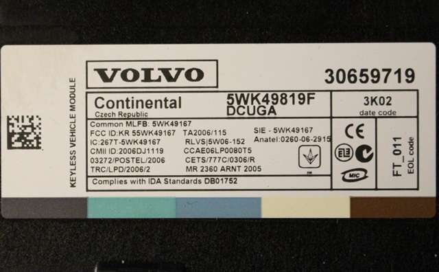 Styreenhet nøkkelfri/keyless til Volvo XC60 2008-2013 (Type I, Fase 1)  (VOLVO|30659719|)