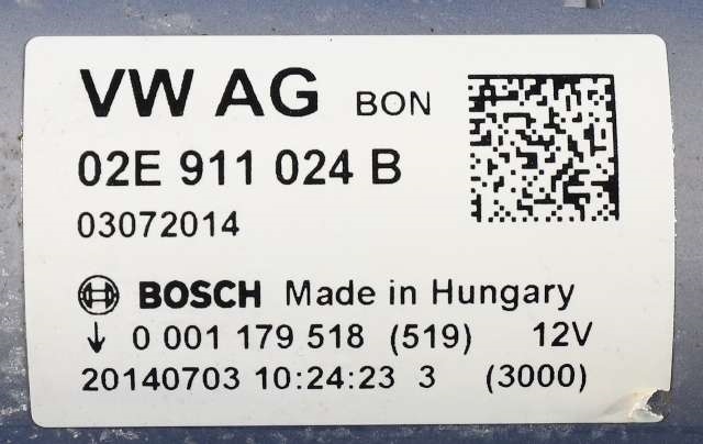 Starter til Škoda Octavia 2013-2016 (Type III, Fase 1) (BOSCH|0 001 179 518|02E 911 024 B|)